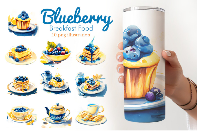 blueberry-breakfast-food-watercolor-illustration-set