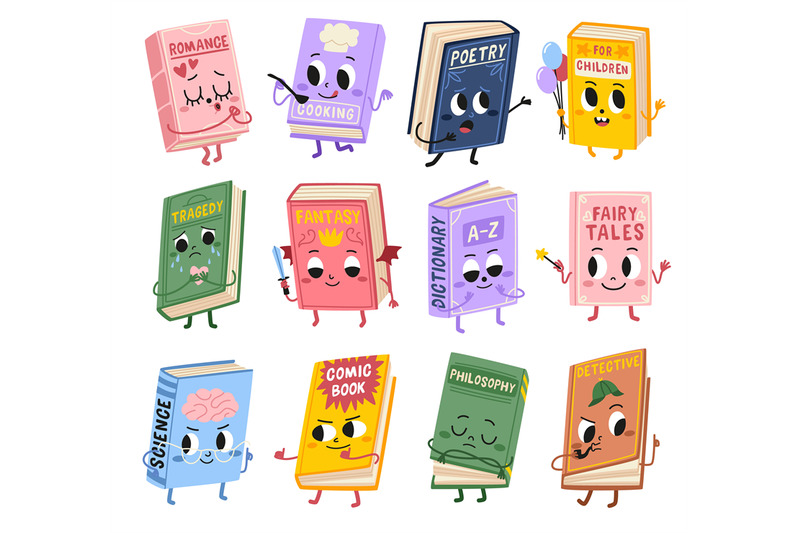 cartoon-funny-books-characters-cute-kids-mascots-with-different-emoti