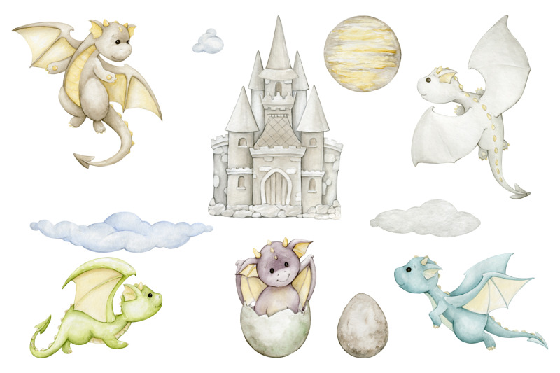 dragons-set-watercolor-clipart-baby-shower-nursery-wall-art-digital-il