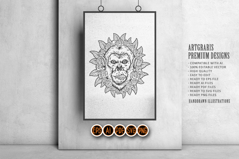 floral-fiesta-with-scary-monkey-muertos-outline