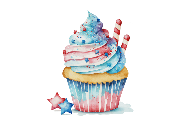 watercolor-4th-of-july-cute-cupcake-clipart-bundle