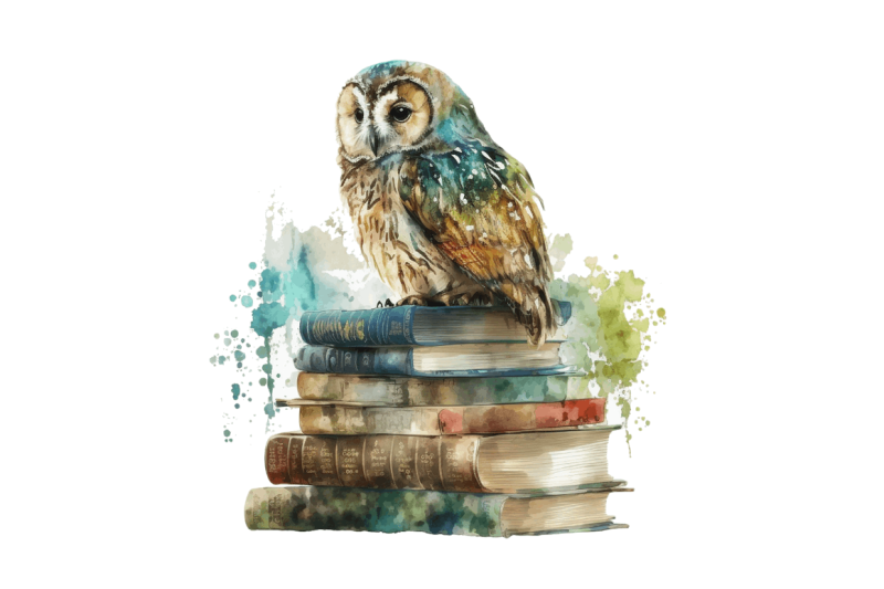 watercolor-owl-on-books-clipart-bundle