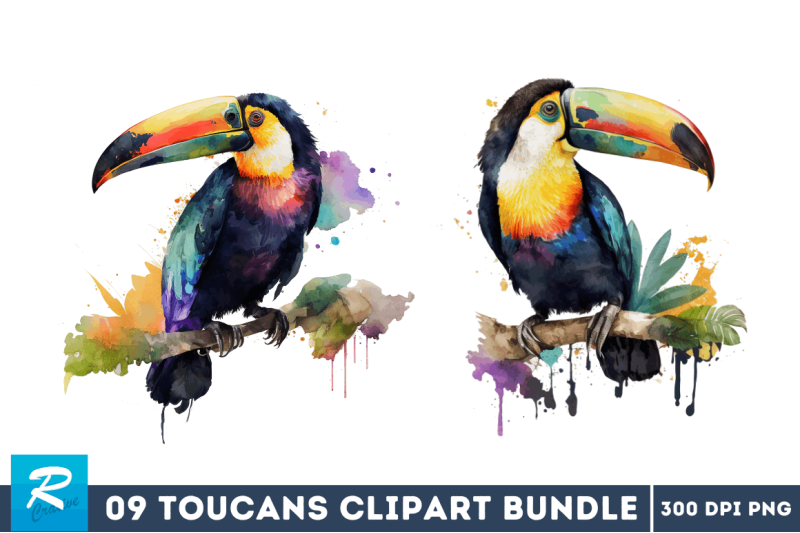 watercolor-toucans-clipart-bundle