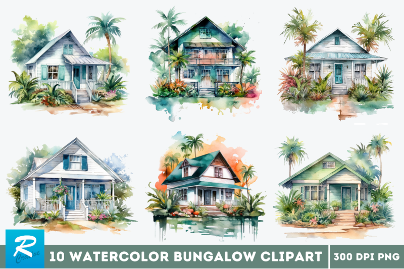 watercolor-bungalow-clipart-bundle