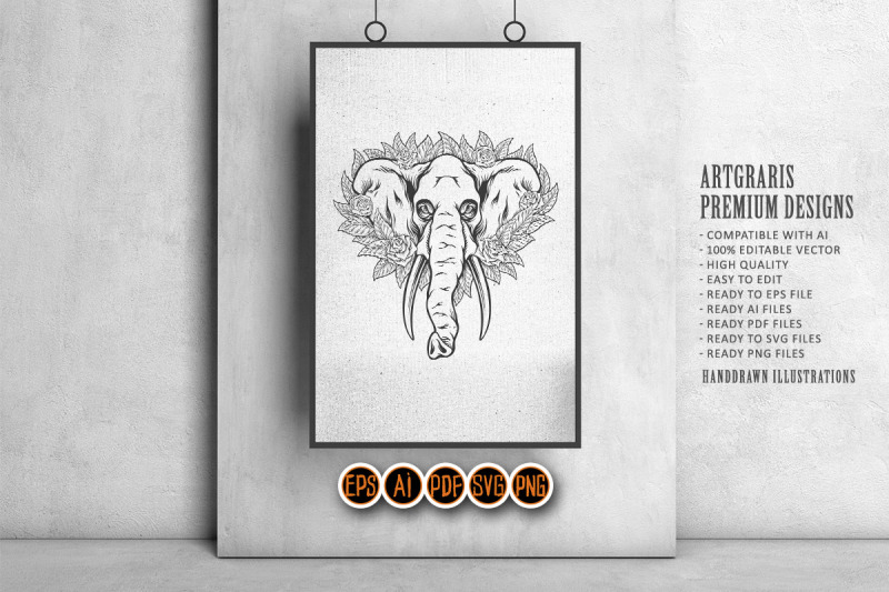 dead-beauty-elephant-with-floral-accents-outline