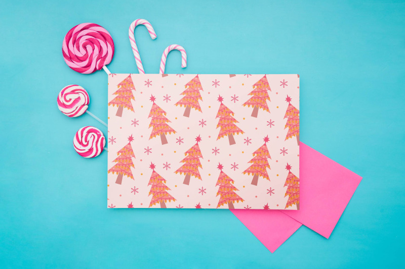 pink-christmas-trees-seamless-patterns