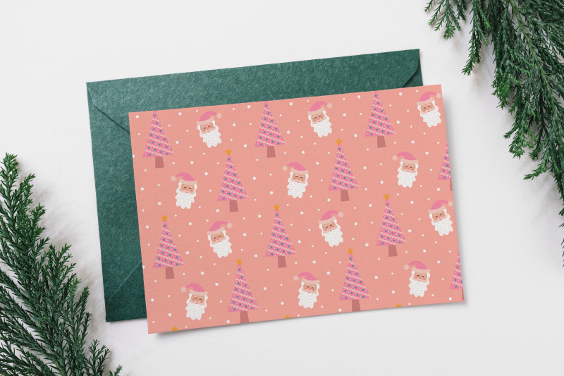 pink-christmas-trees-seamless-patterns