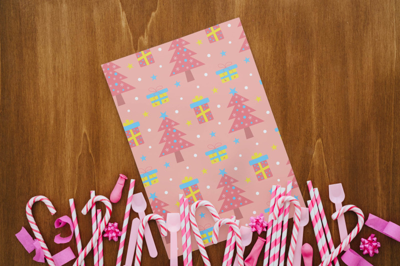 pink-christmas-trees-seamless-patterns