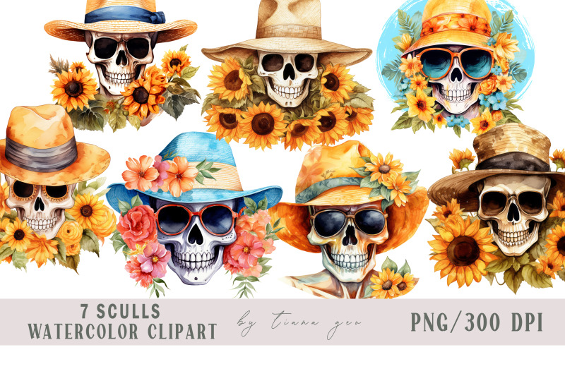 sunflower-fall-skull-with-flower-bouquet-clipart-7-png-files