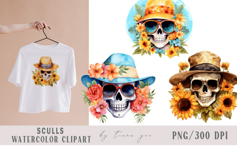 sunflower-fall-skull-with-flower-bouquet-clipart-7-png-files