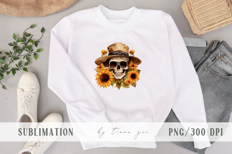 sunflower-fall-skull-with-flower-bouquet-clipart-7-png-files