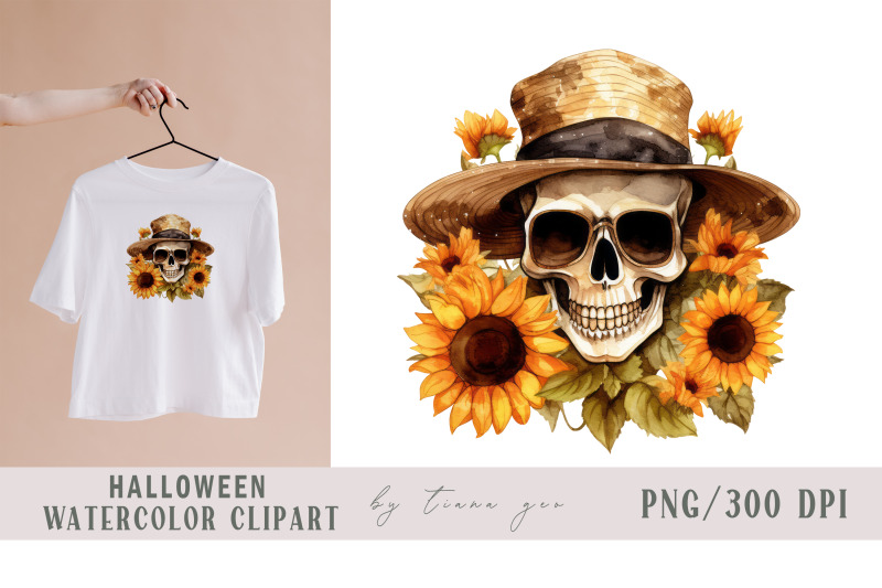 sunflower-fall-scull-with-flower-bouquet-clipart-1-png-file