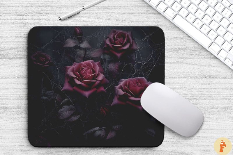 dark-red-roses-and-spider-webs-mouse-pad