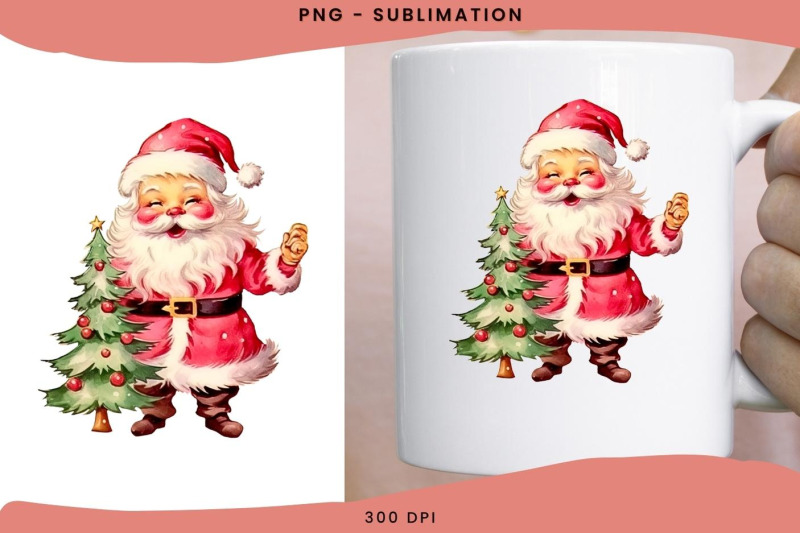 retro-santa-art-with-pine-tree-png-download-for-sublimation-graphics