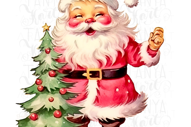 retro-santa-art-with-pine-tree-png-download-for-sublimation-graphics