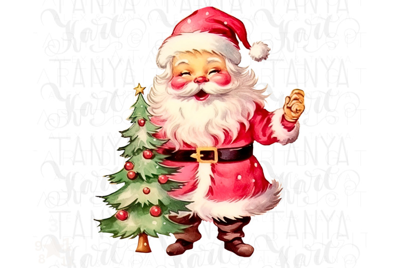 retro-santa-art-with-pine-tree-png-download-for-sublimation-graphics