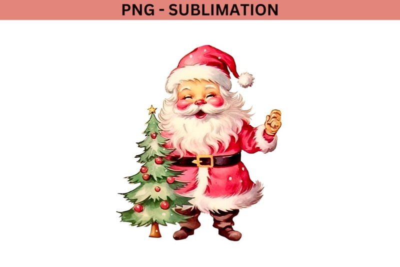 retro-santa-art-with-pine-tree-png-download-for-sublimation-graphics