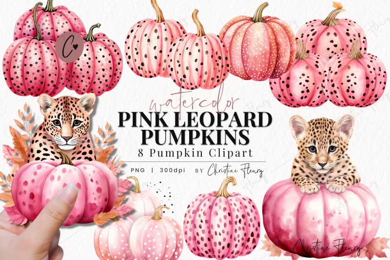 watercolor-pink-leopard-pumpkins-clipart