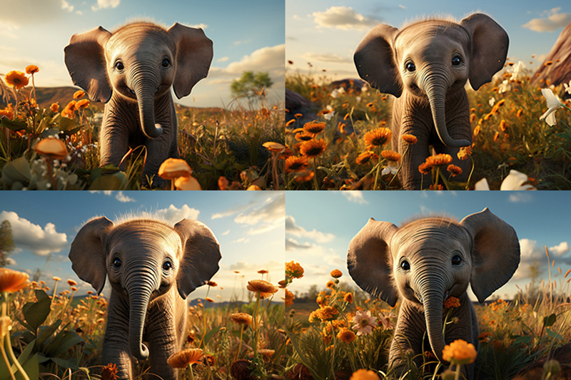 there-is-a-baby-elephant-standing-in-a-field-of-flowers