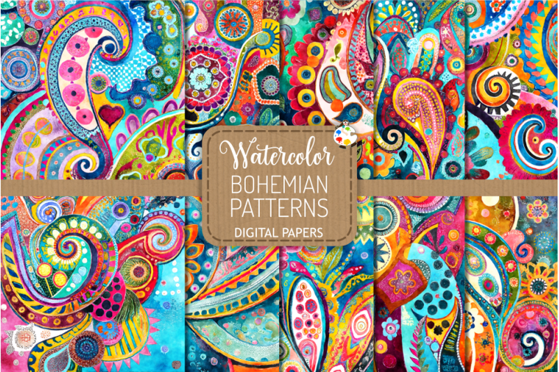 watercolor-bohemian-pattern-papers
