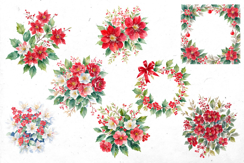 christmas-bouquets-watercolor-bundle-png-cliparts