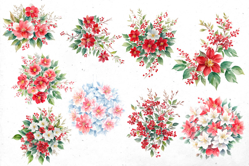 christmas-bouquets-watercolor-bundle-png-cliparts