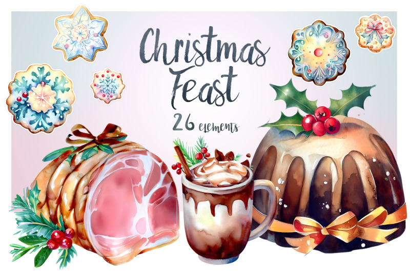 christmas-feast-watercolor-bundle-png-food-cliparts