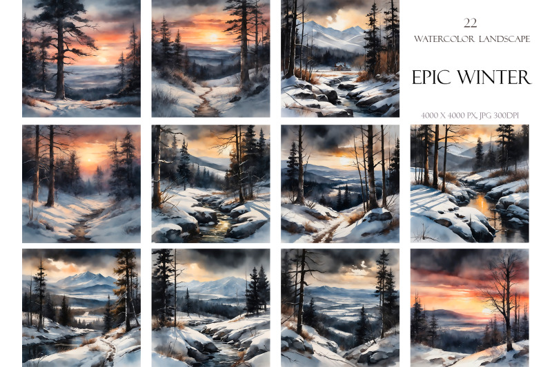 watercolor-dark-winter-landscapes