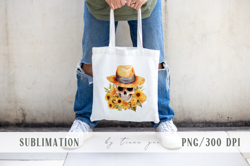 sunflower-fall-scull-with-flower-bouquet-clipart-1-png-file