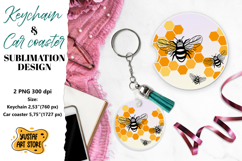 bee-keychain-sublimation-bee-car-coaster-sublimation