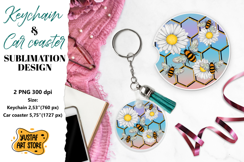 bee-keychain-sublimation-bee-car-coaster-sublimation