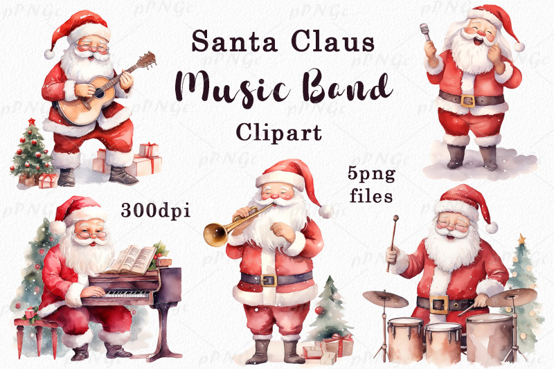 santa-claus-music-band-watercolor-clipart