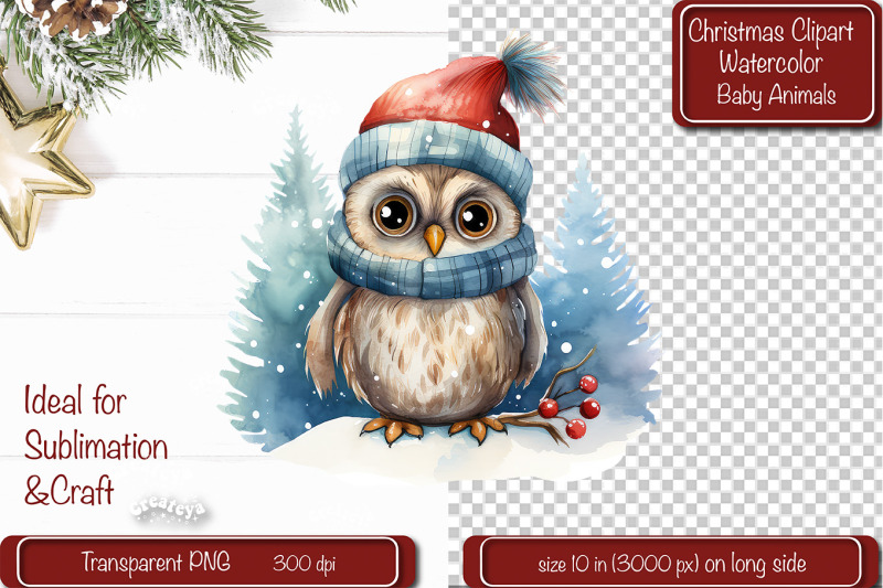 christmas-clipart-owl-illustration-watercolor-christmas-clipart-png