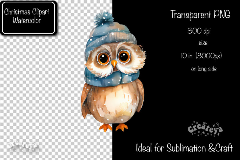 christmas-clipart-owl-illustration-watercolor-christmas-clipart-png