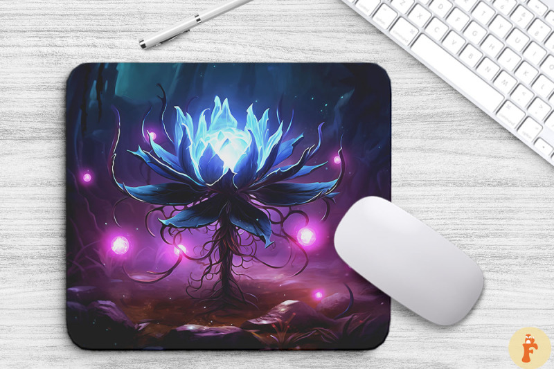 whimsical-alien-black-flower-mouse-pad