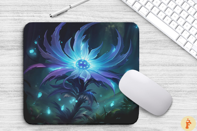 whimsical-alien-blue-flower-mouse-pad