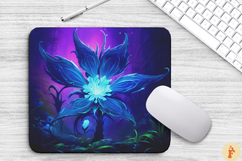 whimsical-alien-blue-flower-mouse-pad