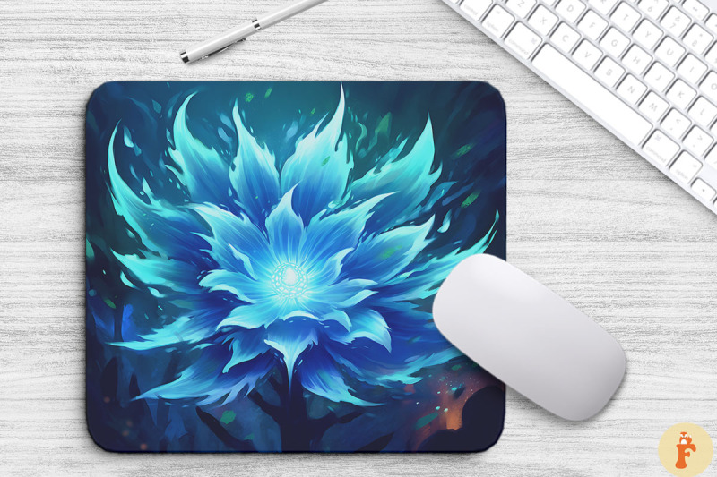 whimsical-alien-blue-flower-mouse-pad