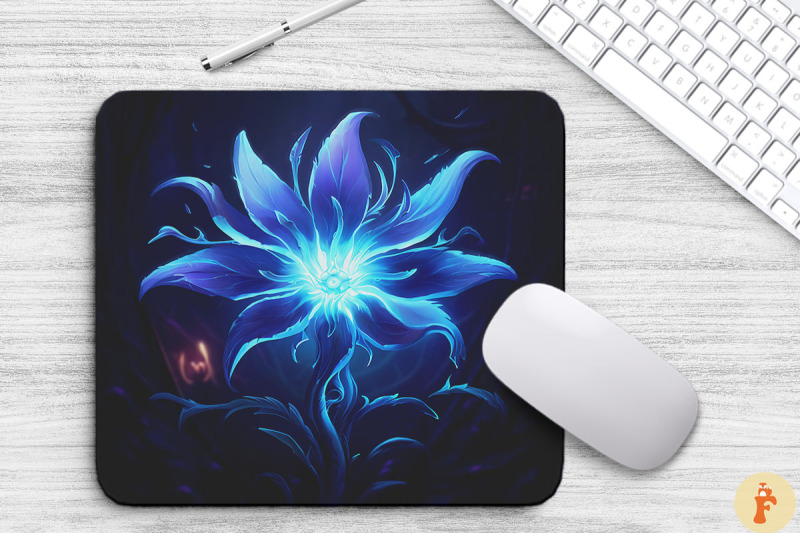 whimsical-alien-blue-flower-mouse-pad