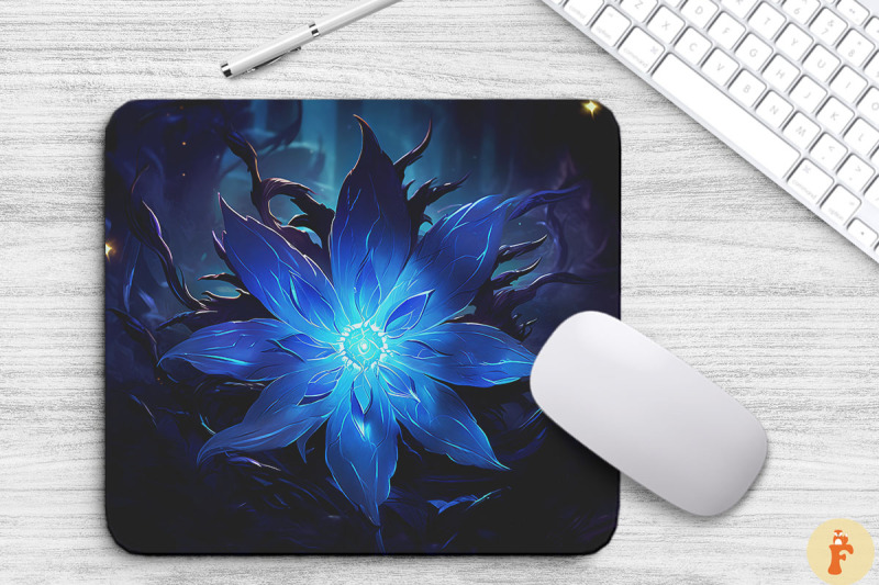 whimsical-alien-blue-flower-mouse-pad