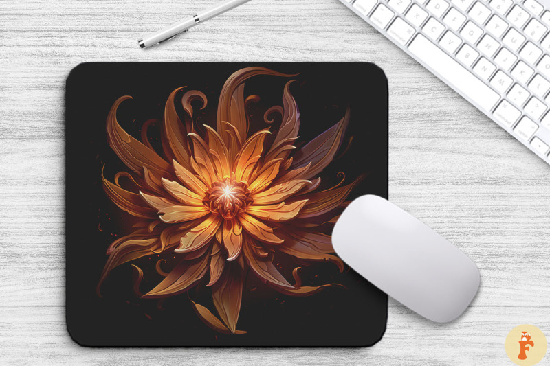 whimsical-alien-brown-flower-mouse-pad