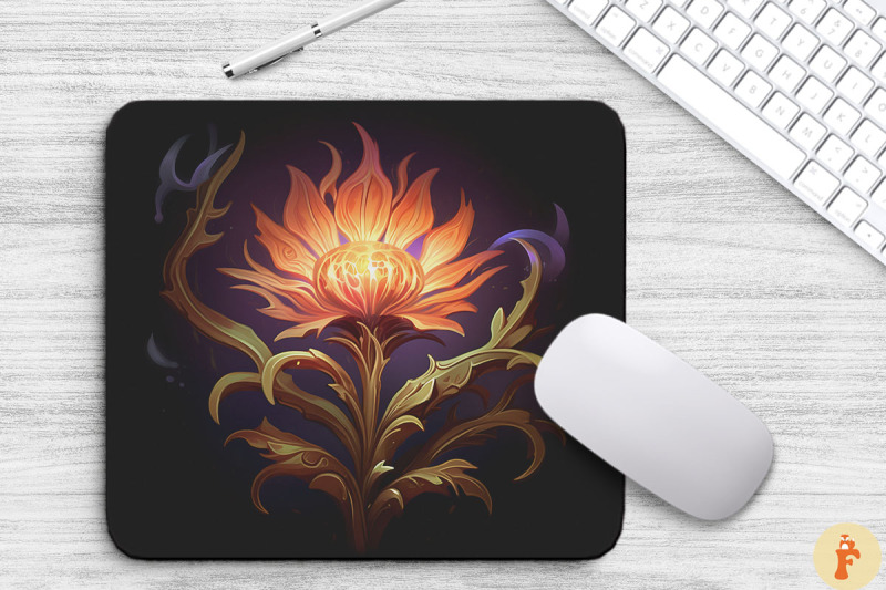 whimsical-alien-brown-flower-mouse-pad