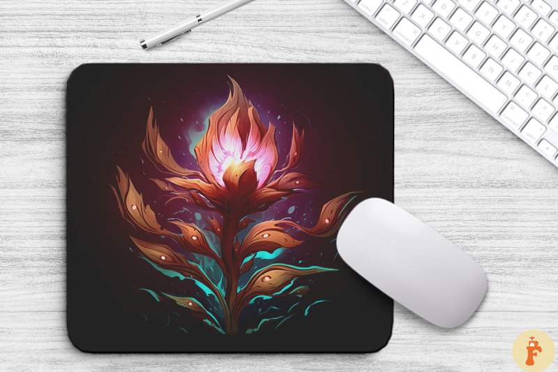 whimsical-alien-brown-flower-mouse-pad