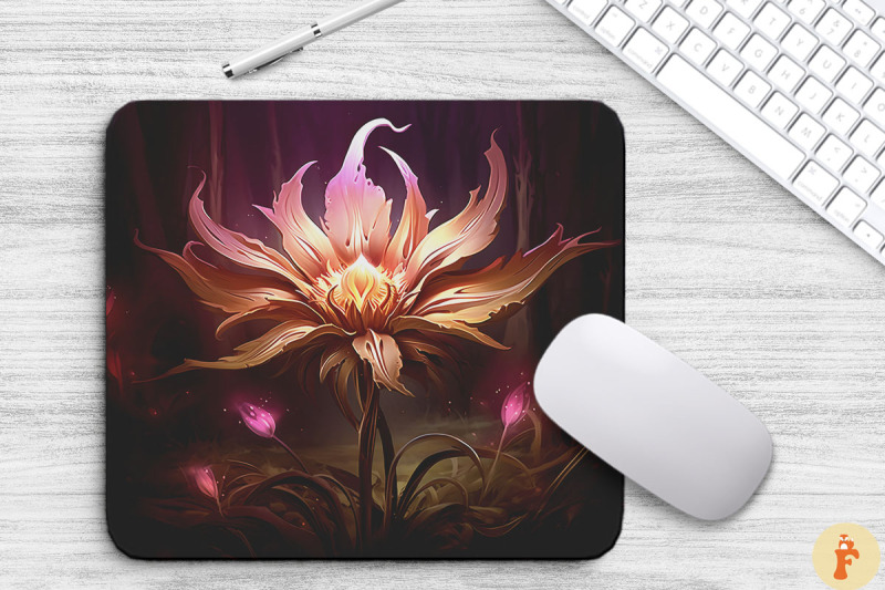 whimsical-alien-brown-flower-mouse-pad