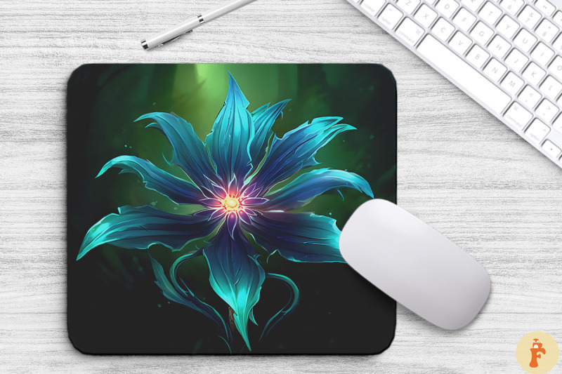 whimsical-alien-cyan-flower-mouse-pad