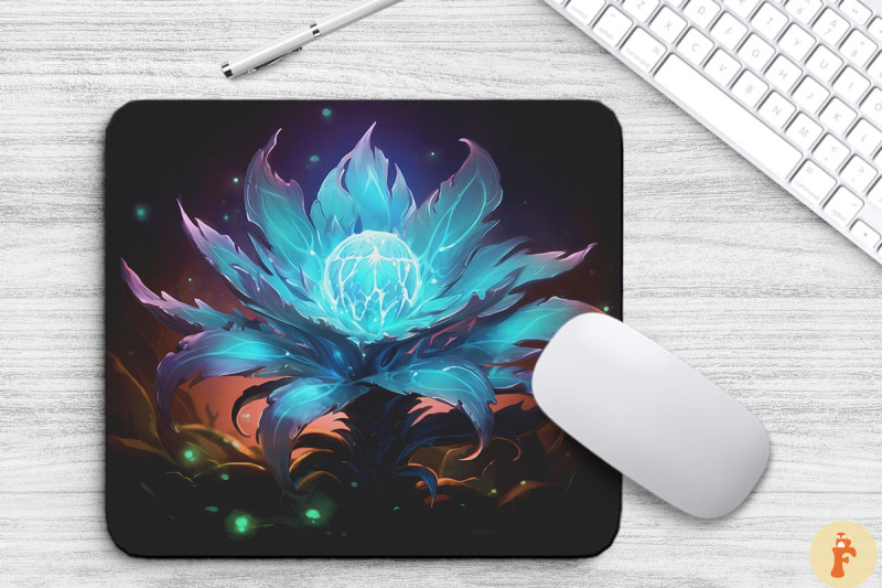 whimsical-alien-cyan-flower-mouse-pad