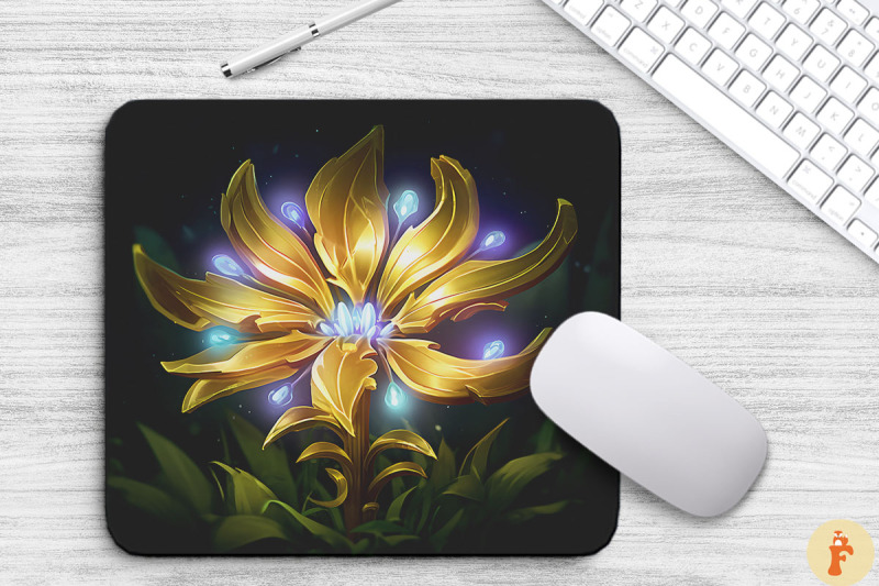 whimsical-alien-gold-flower-mouse-pad