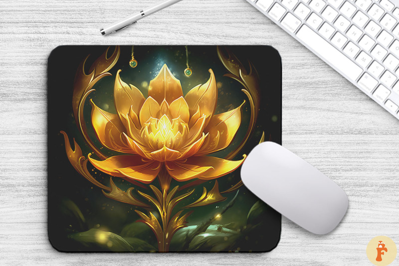 whimsical-alien-gold-flower-mouse-pad