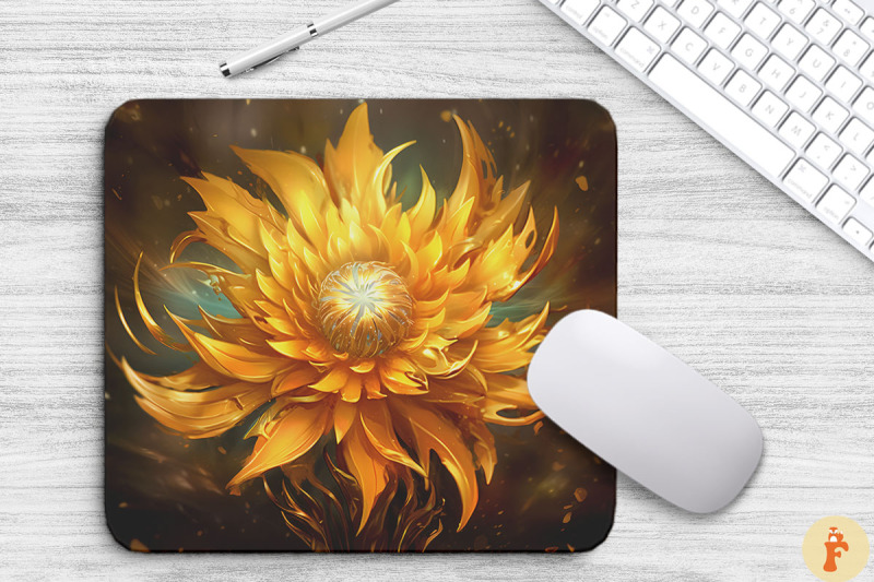 whimsical-alien-gold-flower-mouse-pad