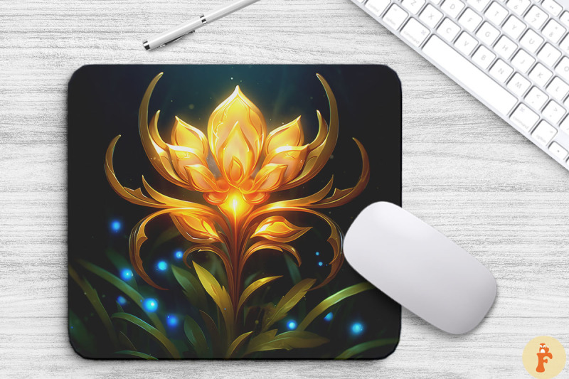 whimsical-alien-gold-flower-mouse-pad